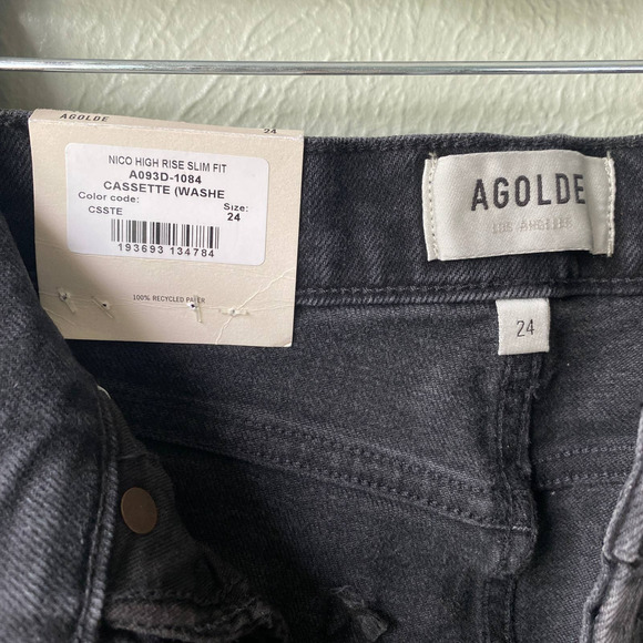 NWT Agolde Nico High Rise Slim Fit Jeans Black Cassette Womens Size 24 - Picture 5 of 11